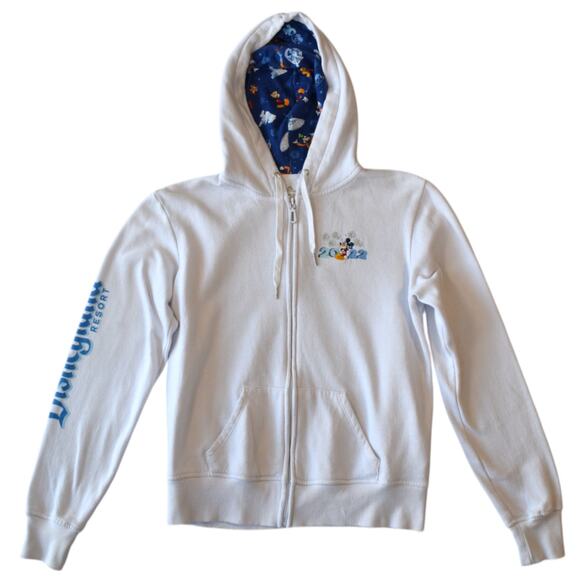 Disneyland Resort 2022 Celebration Women's White Full Zip Up Hoodie Small - Picture 2 of 8